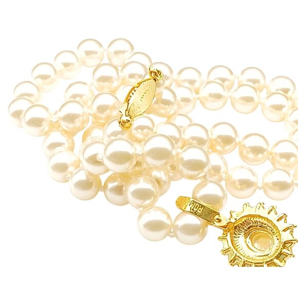 Roman Crystal Heart Pendant Enhancer on Lustrous Knotted Glass Pearl Strand - Picture 4 of 4